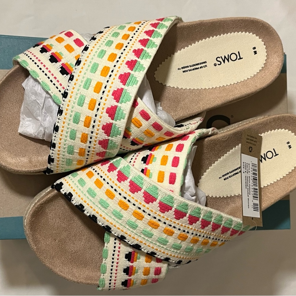 TOMS Paloma Egret Melange Women's Platform Slide Sandals (8)